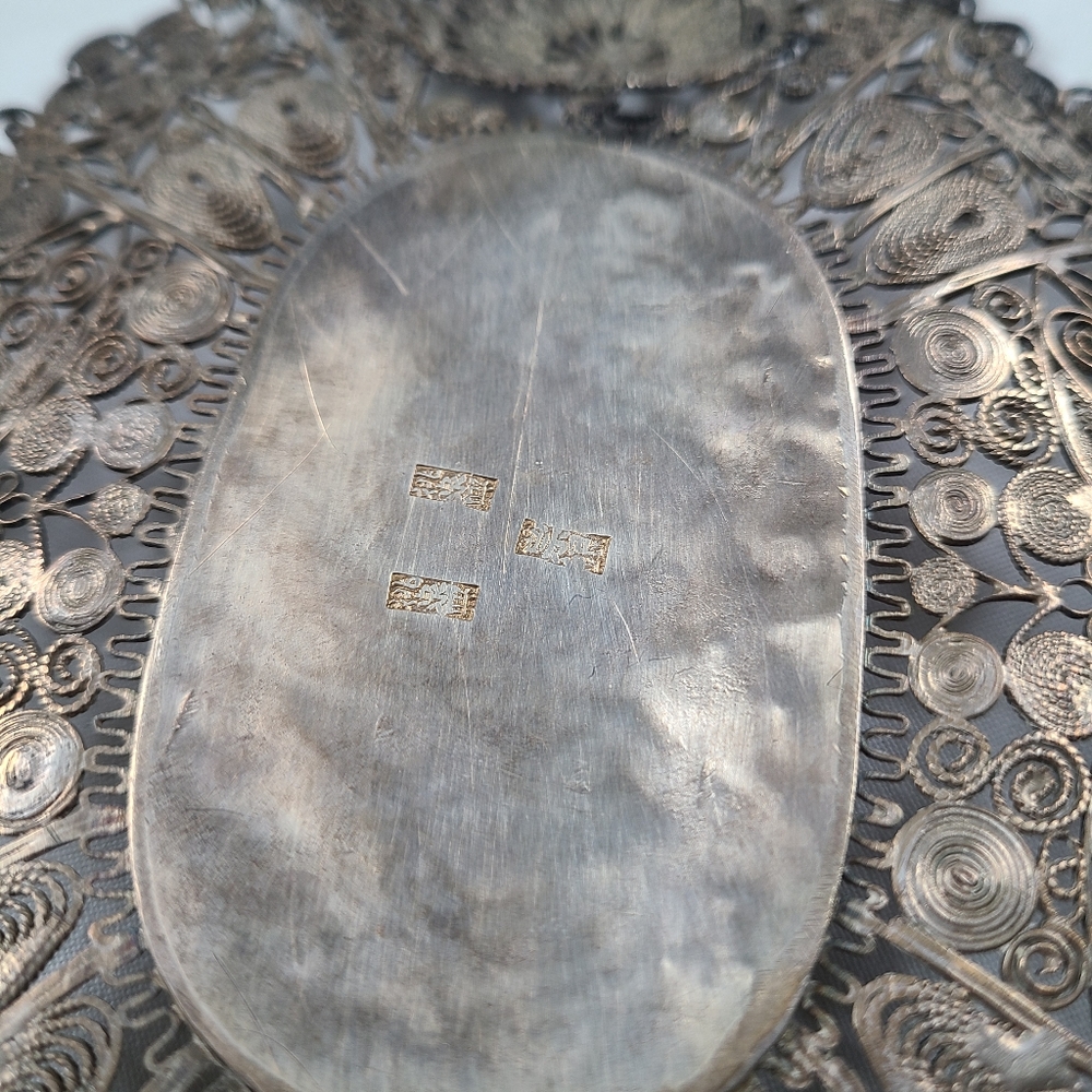 Antique silver filigree tray dish Asian design beautiful wall art wall hanging - Picture 14 of 16